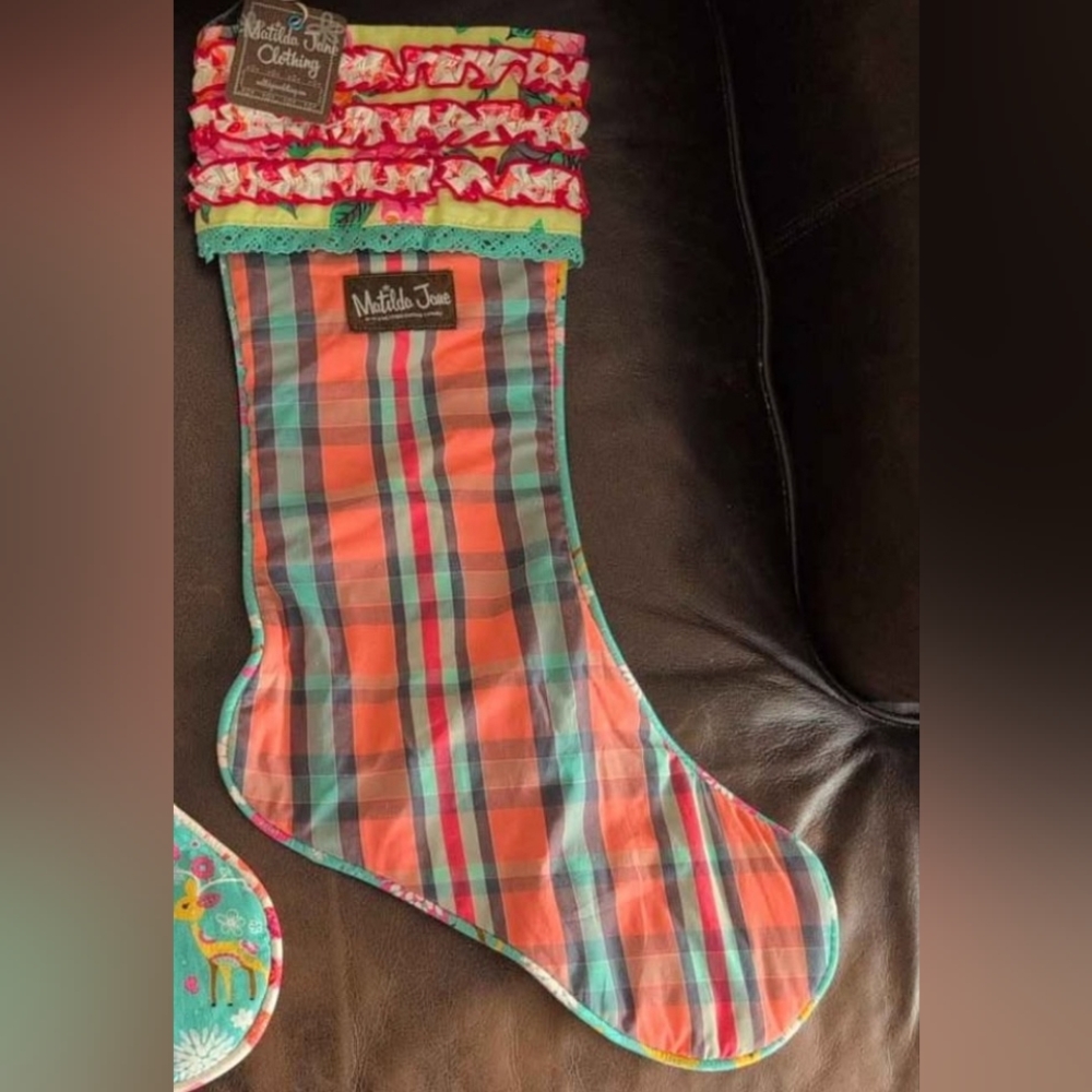 Matilda Jane Plaid Holiday Stocking - Red, Green, Pink